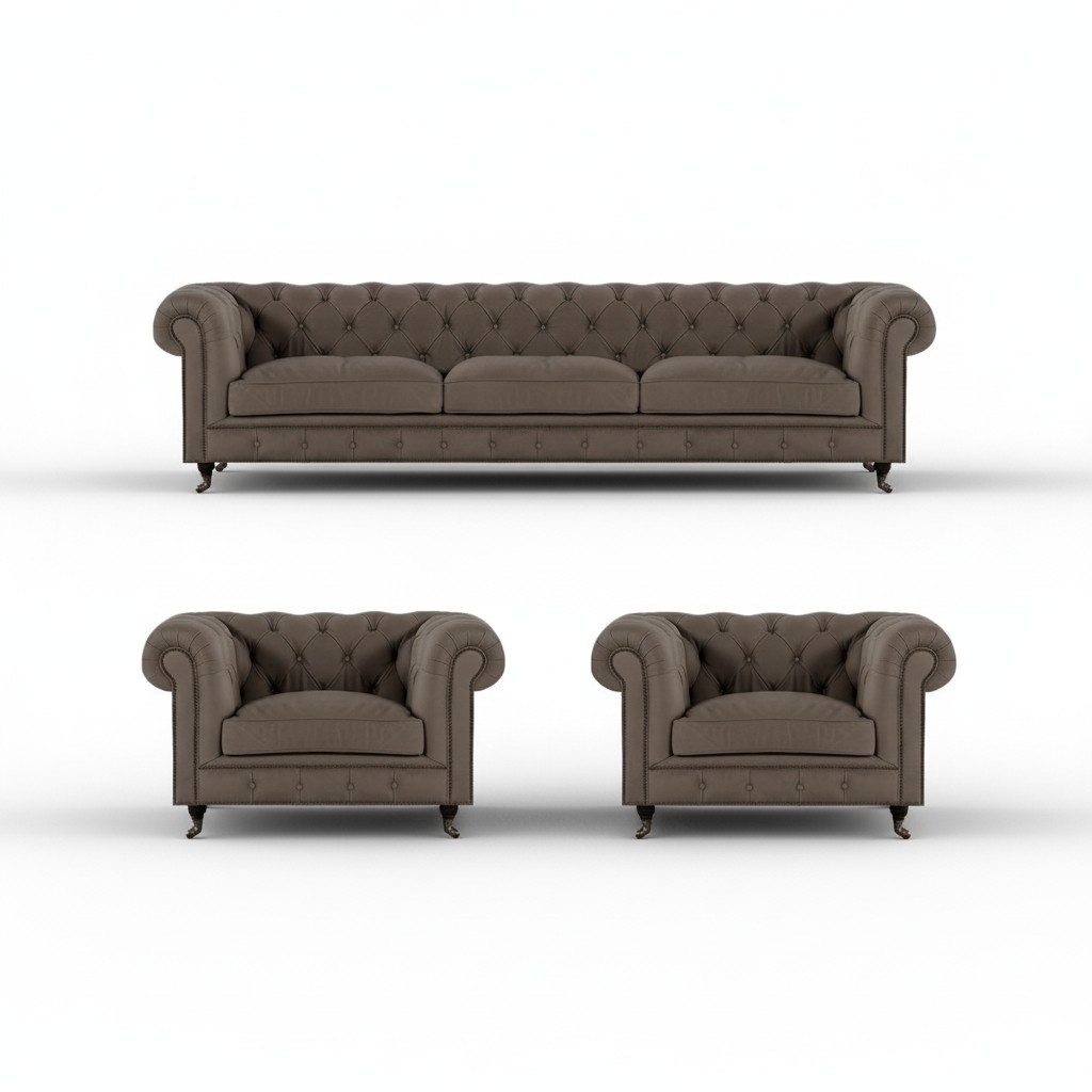 Gray Chesterfield seating furniture Modern couches Designer textile sofas 3-piece