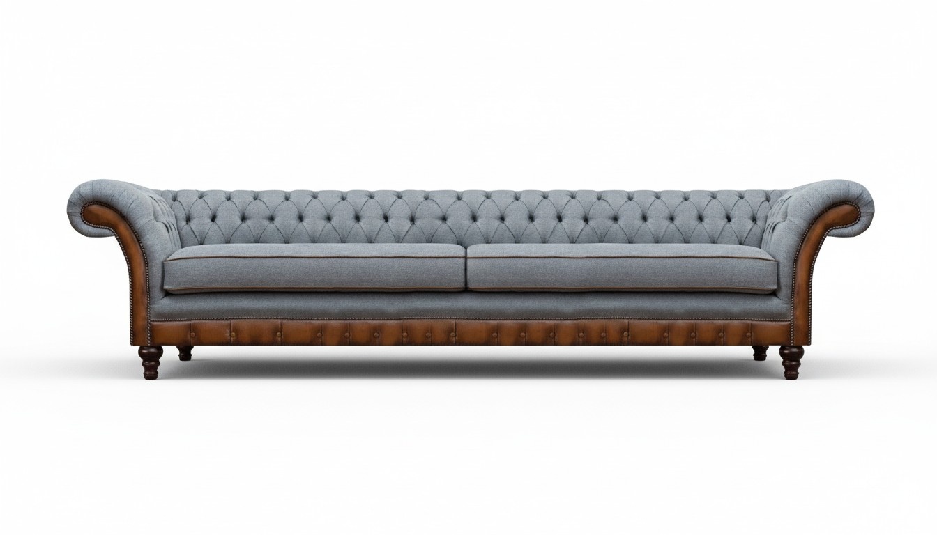 Gray Chesterfield sofa bed function four-seater upholstered sofa designer couch