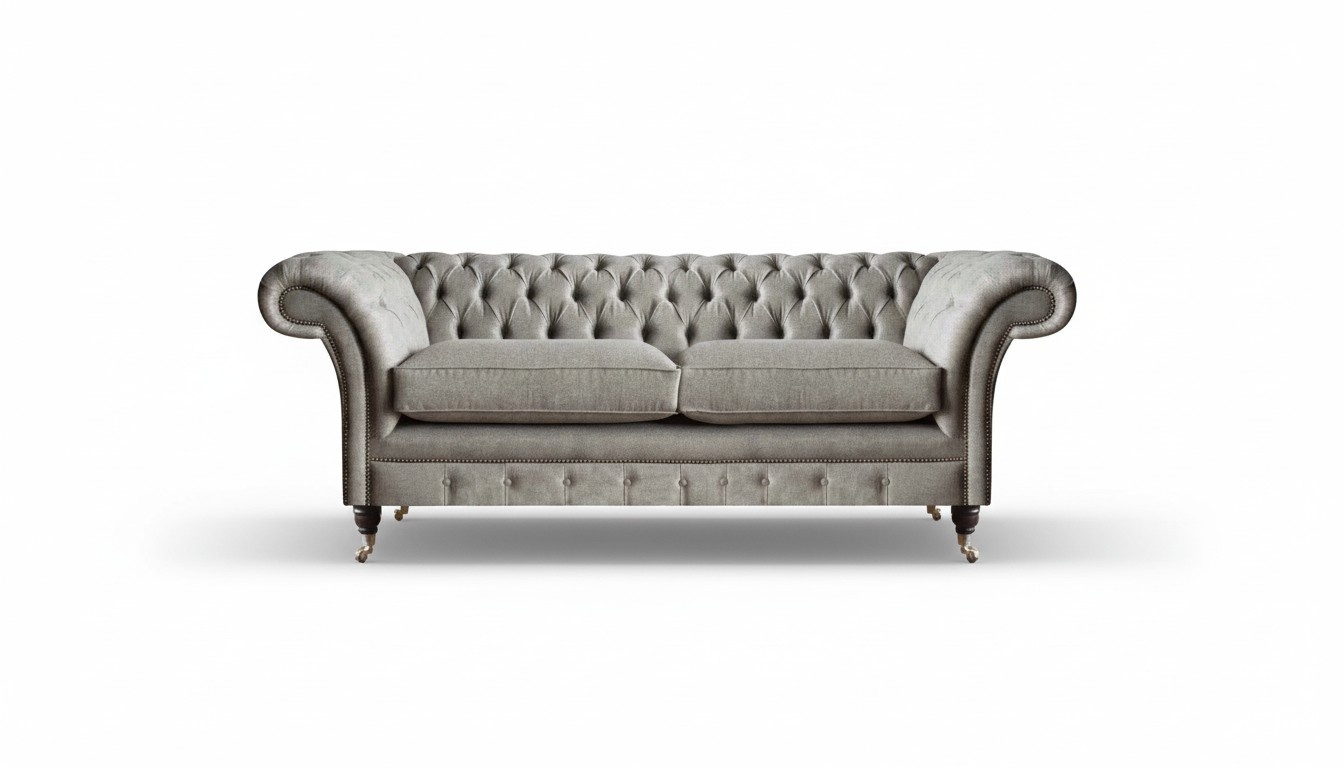 Grey Chesterfield Sofa Living Room Designer Textile Couches Fine Furniture