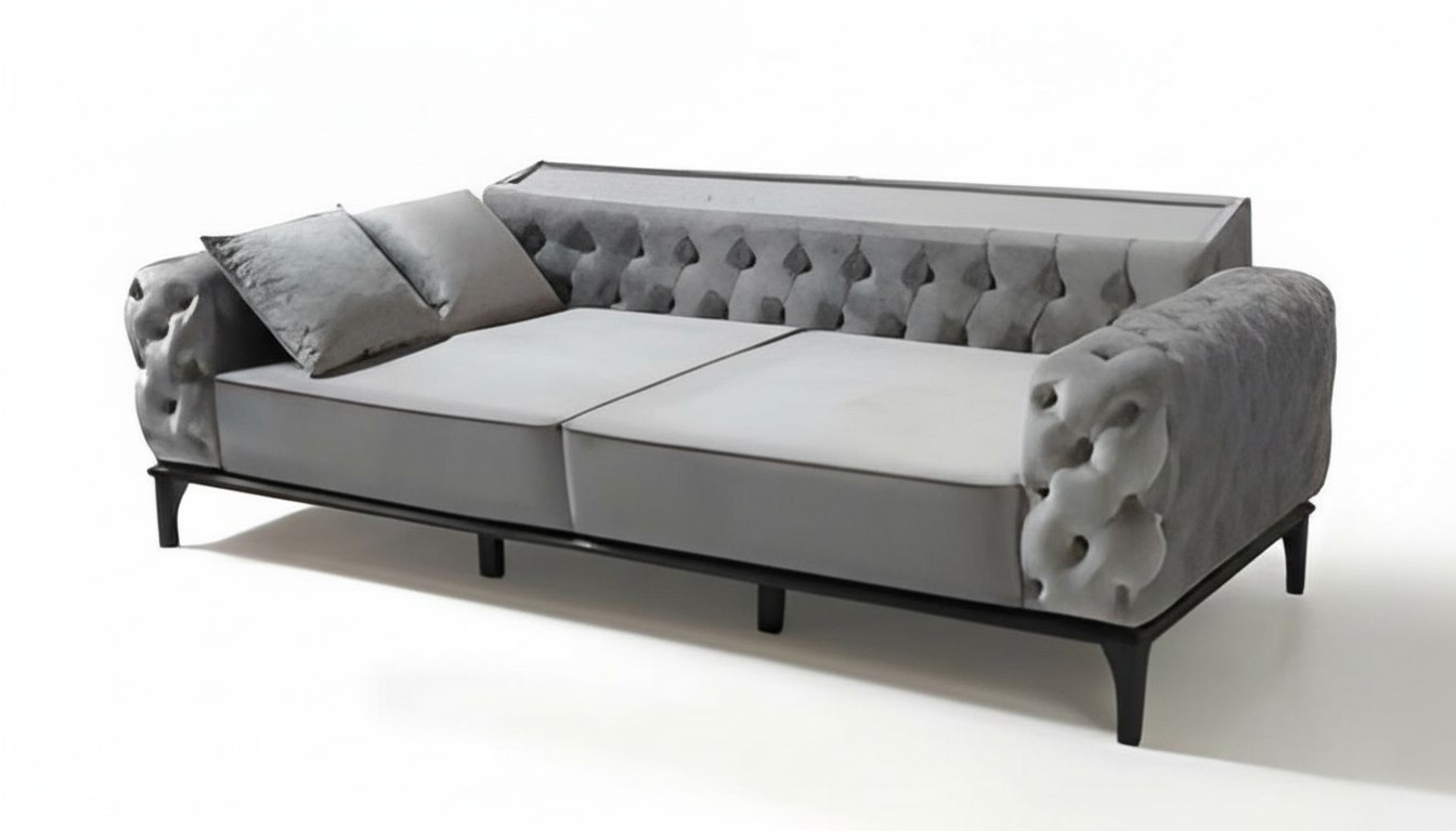 Gray Chesterfield Couch Modern 3-Seater Upholstered Sofa