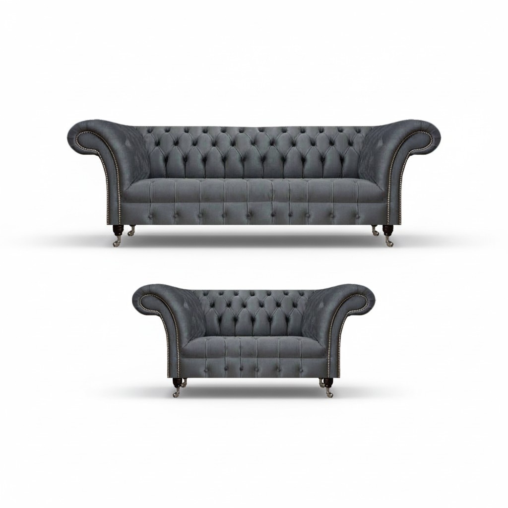 Gray Chesterfield couches designer three-seater luxurious two-seater