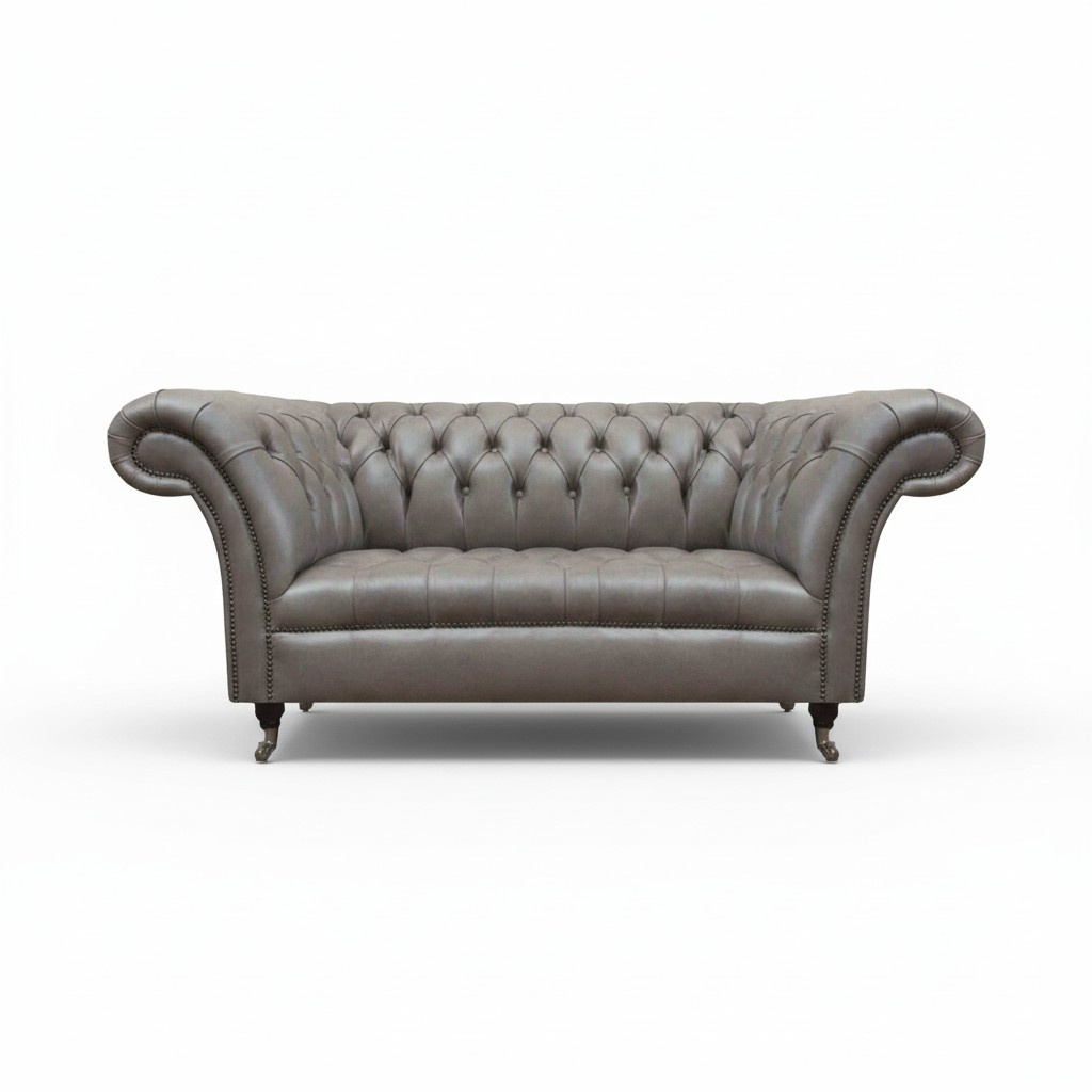 Gray Chesterfield two-seater leather couches 2-seater upholstered seating furniture
