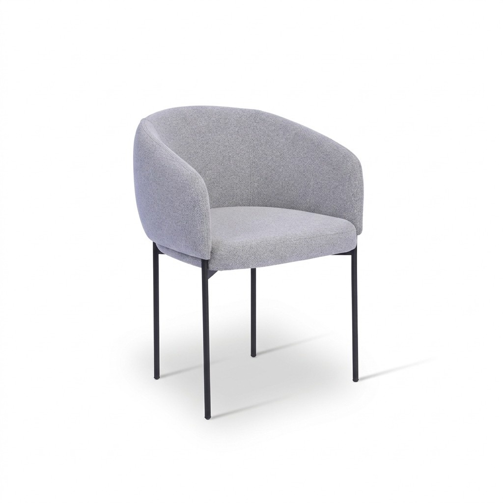 Grey upholstered chair with armrests Designer single seater living room chairs