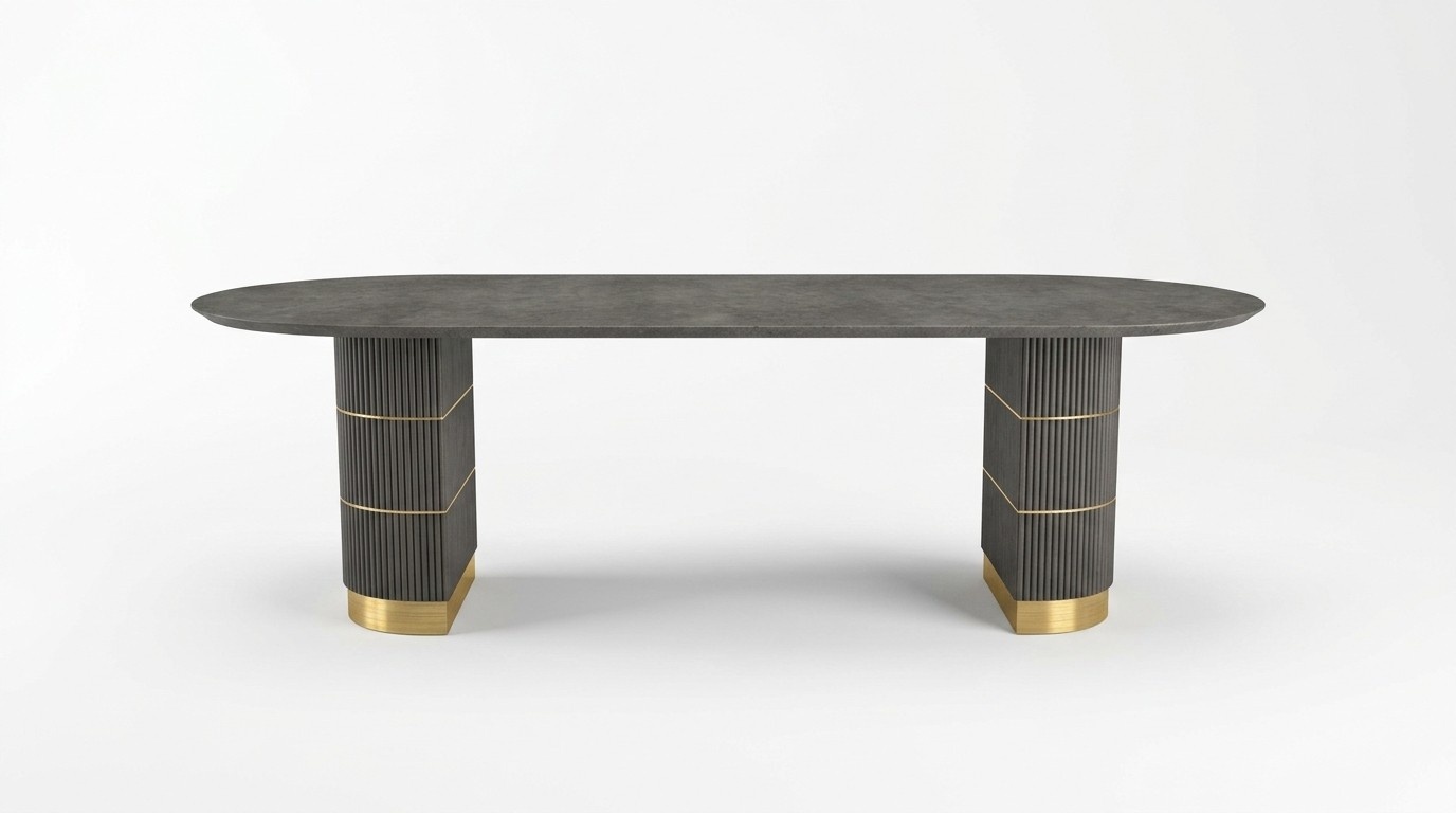 Grey designer dining table dining room furniture with metal legs wooden frame table