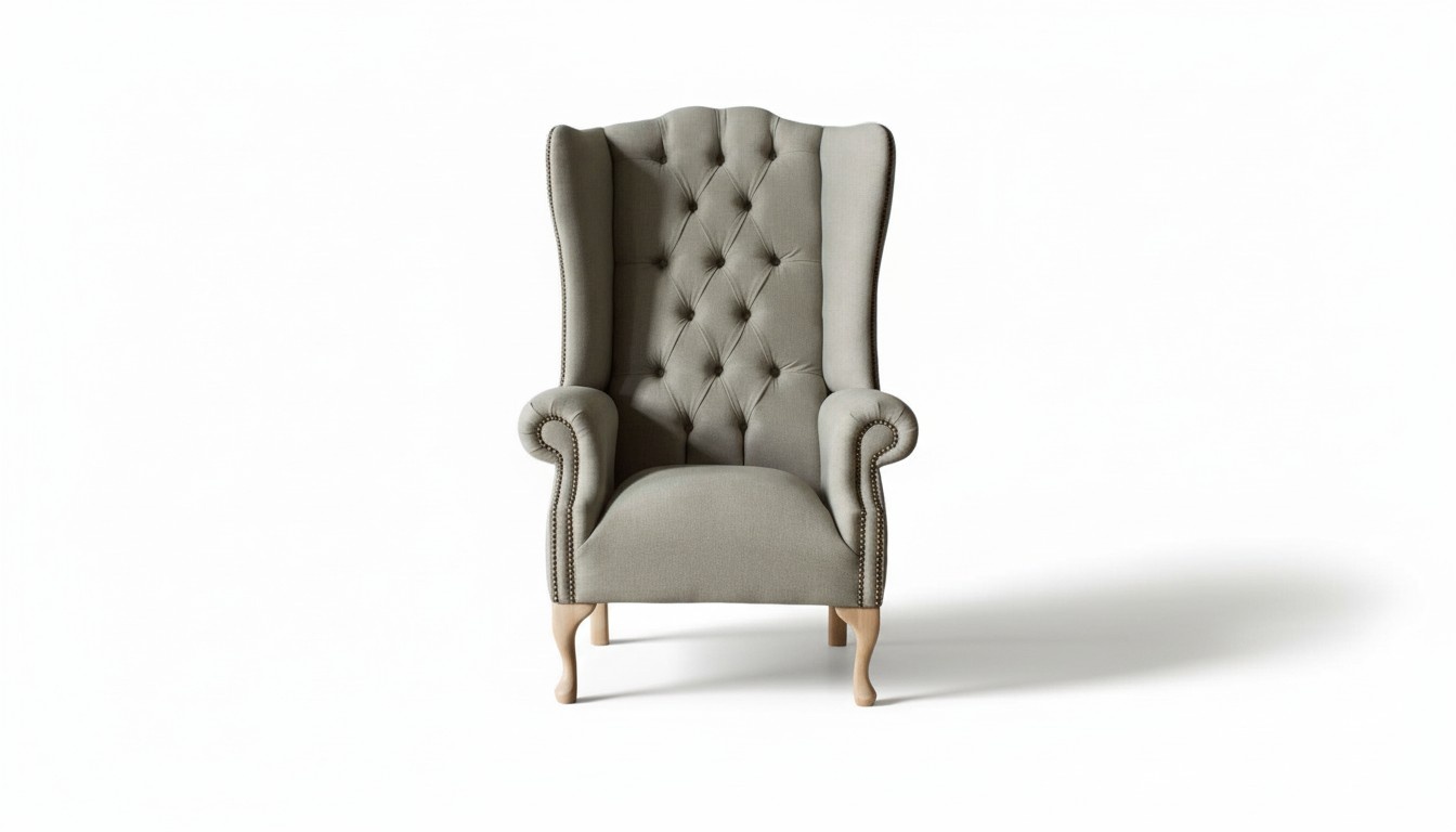 Grey Wing Chair Armchair Design Upholstery Chesterfield Textile Living Room