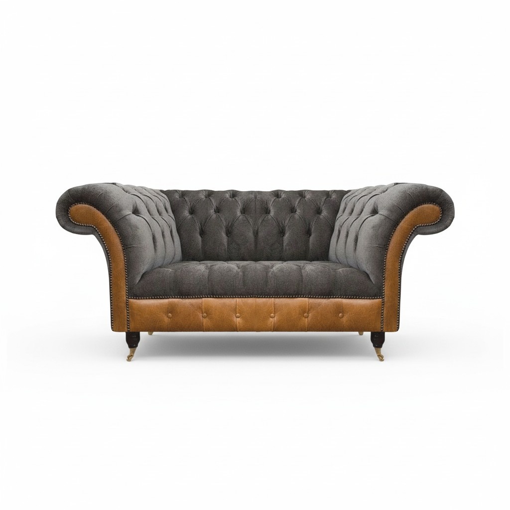 Gray Exclusive Chesterfield Two-Seater Comfortable Textile Elegant Sofas
