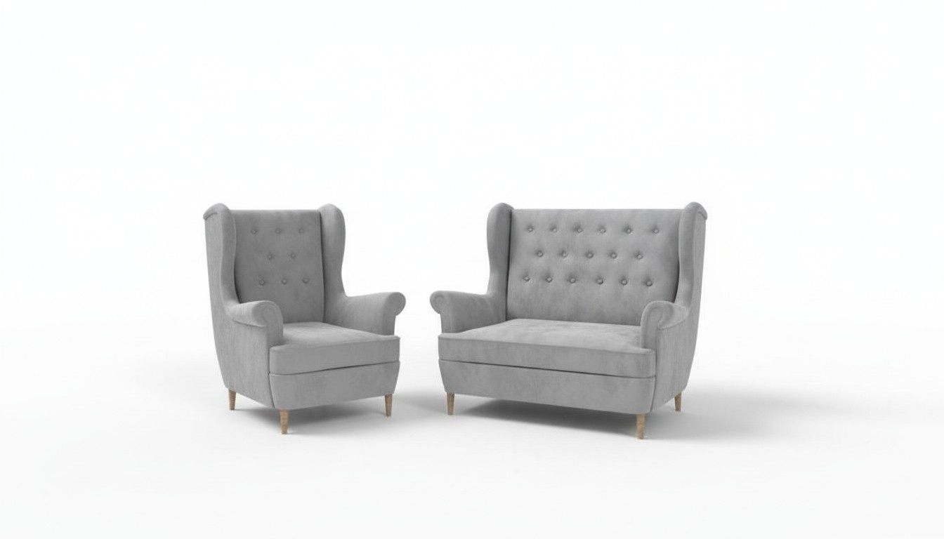 Gray fabric Chesterfield sofa set 2+1 seater sofa couch upholstered velvet couches