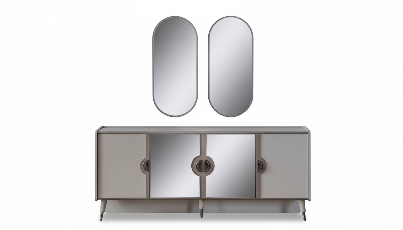 Grey furniture set Designer 4-door sideboard Exclusive mirror 3 pcs