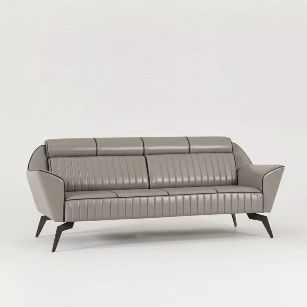 Grey leather three-seater study furniture designer wooden furniture luxury