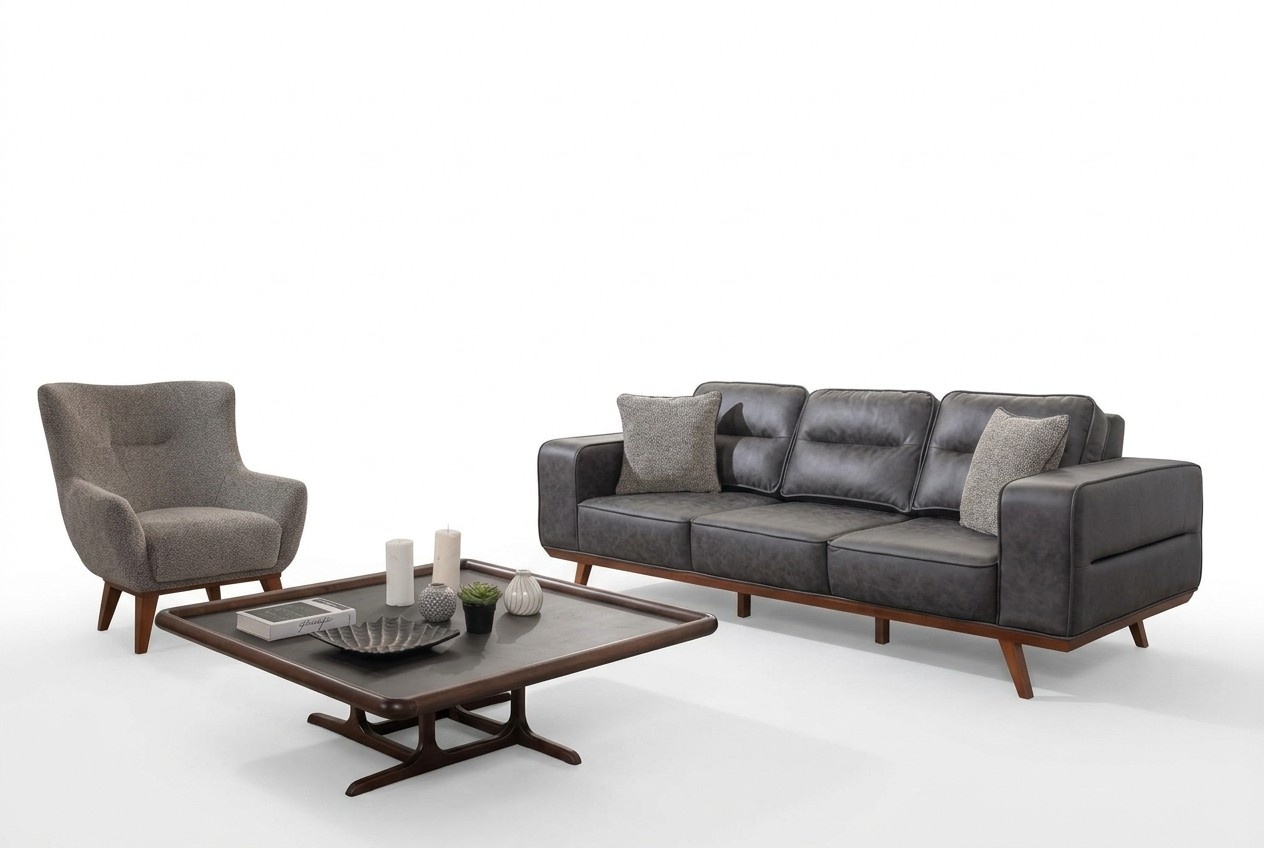 Gray living room sofa set three-seater armchair luxury upholstered seater