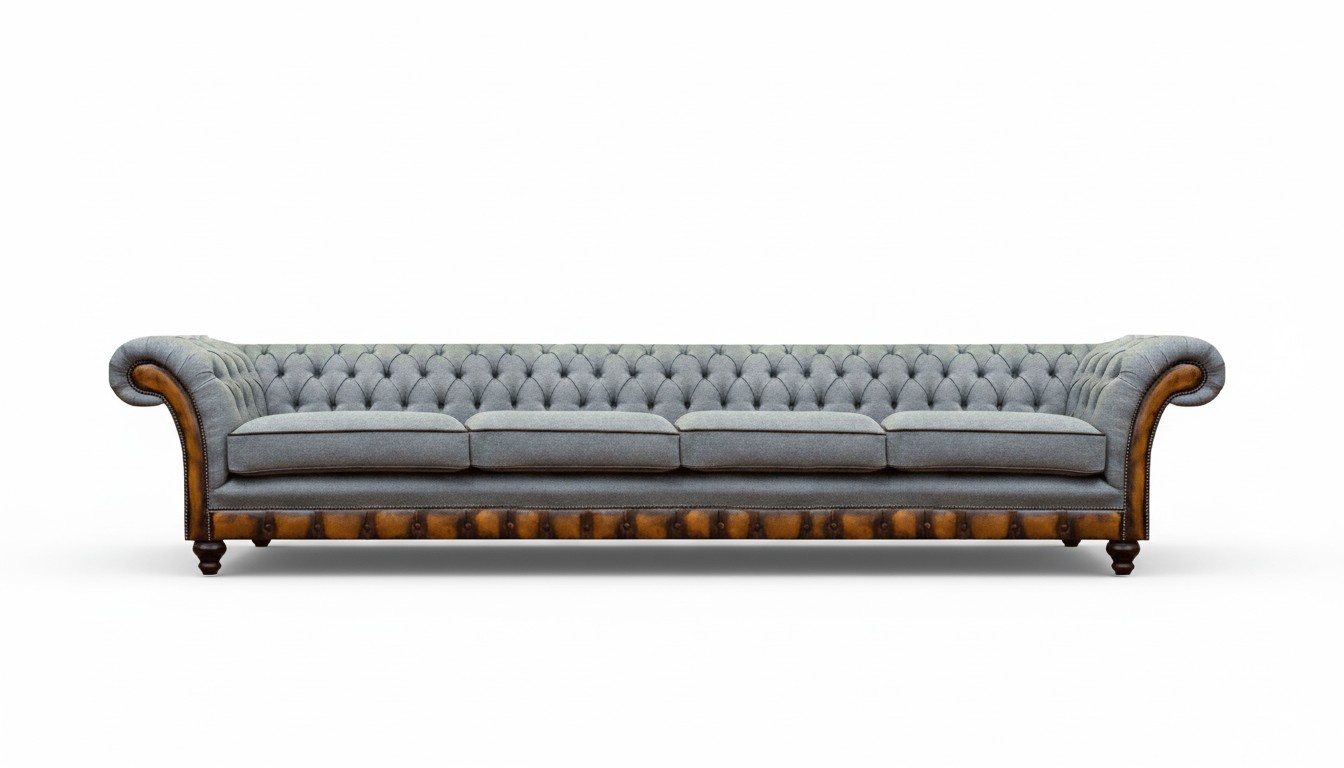 Gray Living Room Chesterfield 4-Seater Luxurious Upholstered Couch Sofas