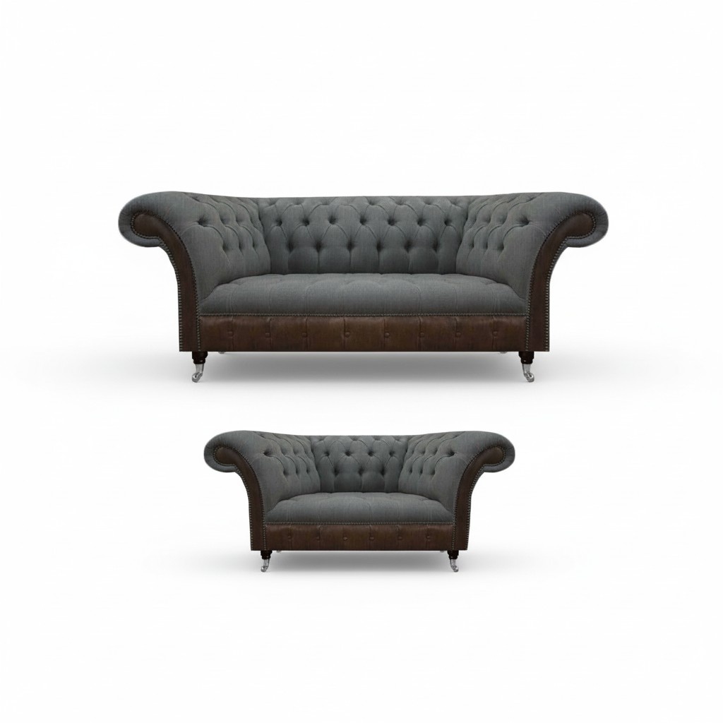 Gray Living Room Chesterfield Sofas Modern Sofa Set 2 pieces Elegant Set