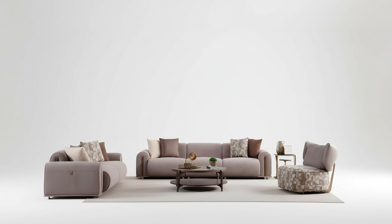 Gray living room seating set modern four-seater elegant three-seater armchair