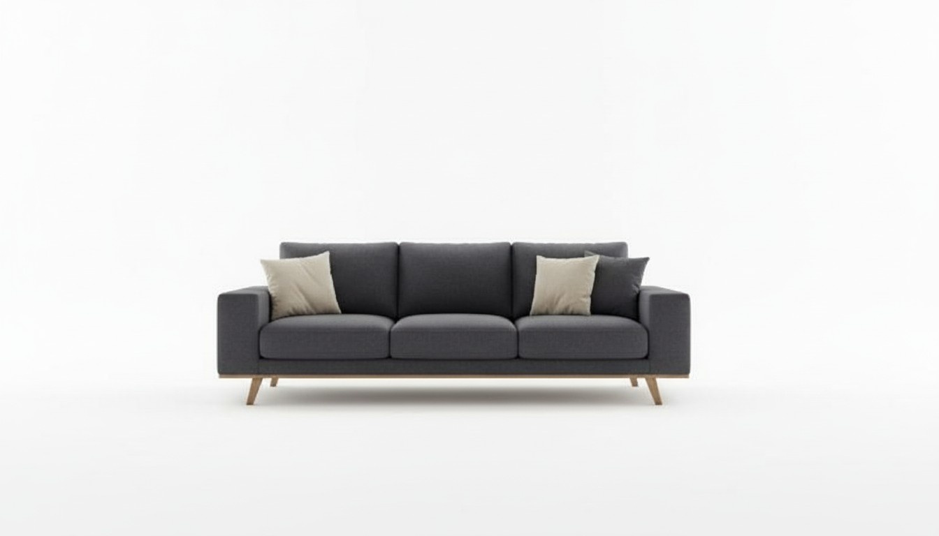 Grey living room sofa Luxury three seater upholstered couch Modern furniture style