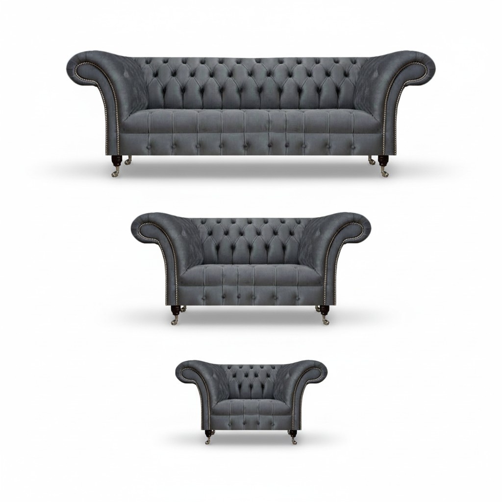 Gray living room sofas Chesterfield complete set three-seater armchair
