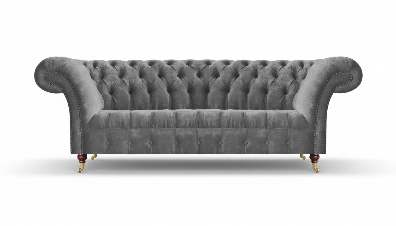 Gray living room upholstered couch designer Chesterfield 3-seater fabric sofa