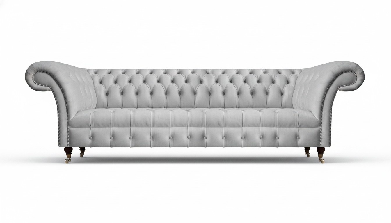 Gray Luxurious Chesterfield Sofa Four-Seater Couch Modern Living Room