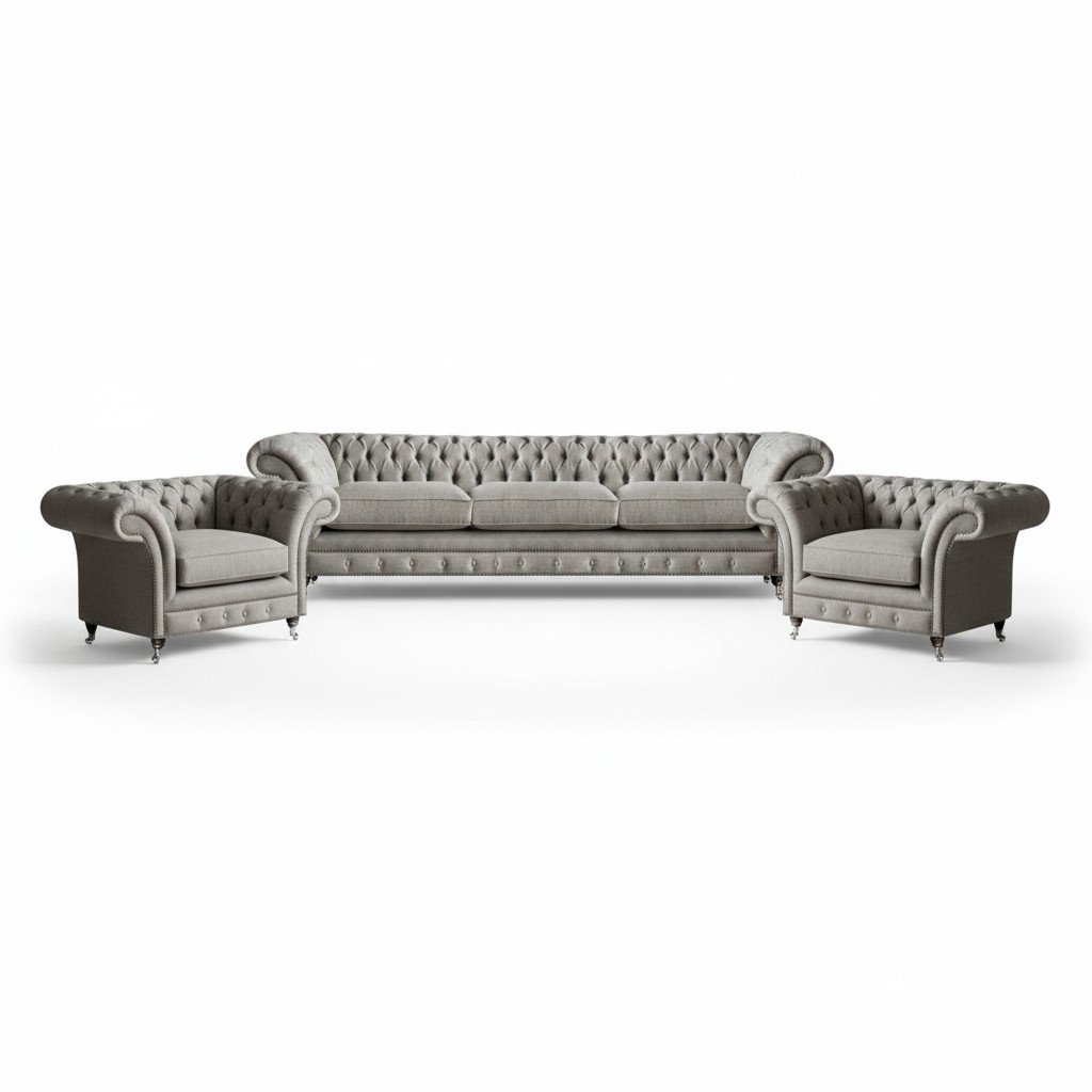 Gray Luxury Modern Sofa Set Complete 3 Piece Upholstered Sofas Chesterfield Living Room