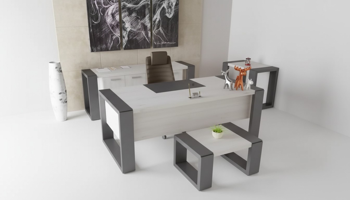 Gray office furniture desk filing cabinet dresser coffee table 3-piece set