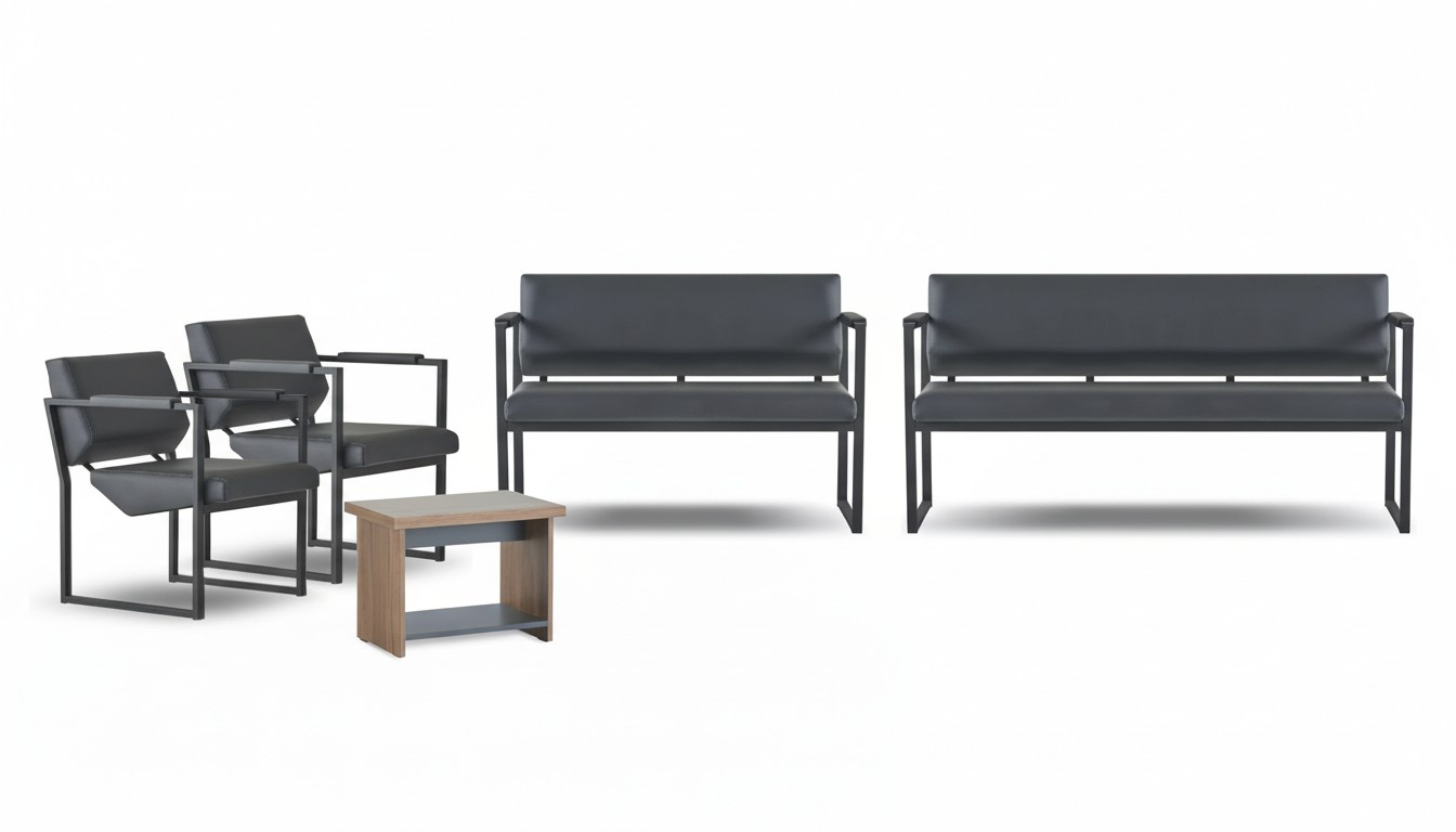 Gray office furniture modern bench leather 2-seater 2 leather armchairs table