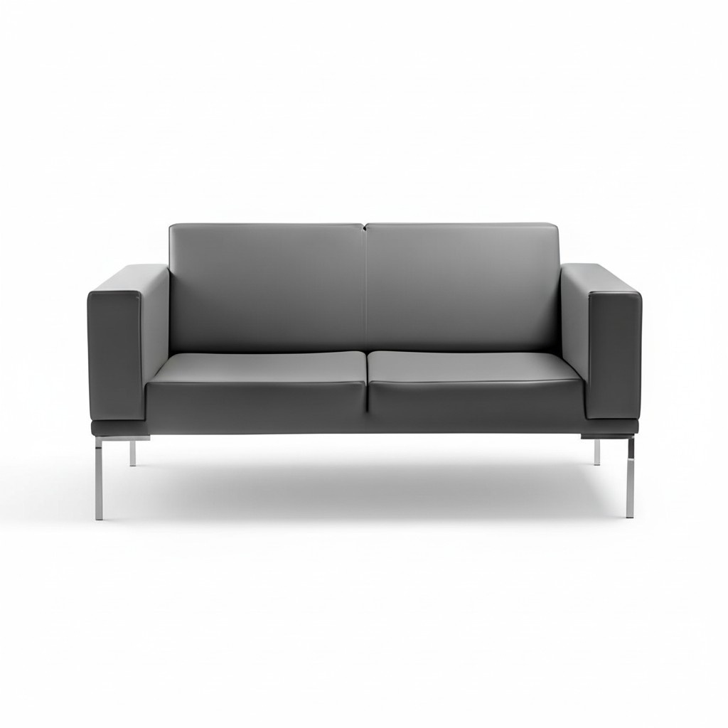 Gray office style 2-seater designer upholstered sofa faux leather couches 2-seater