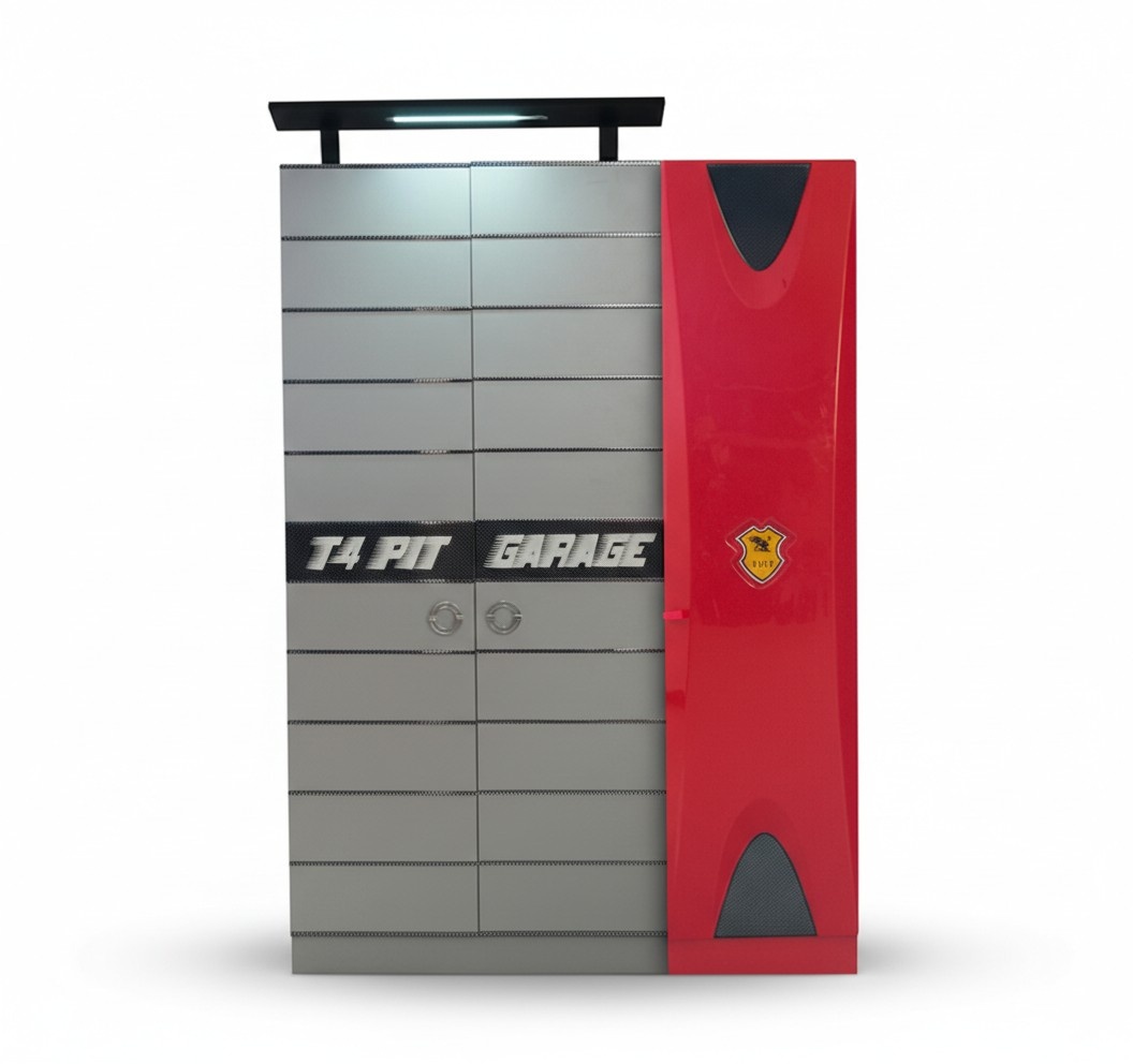 Gray-Red Wardrobe Children\'s Room Furniture Noble 3-Door Wooden Wardrobe