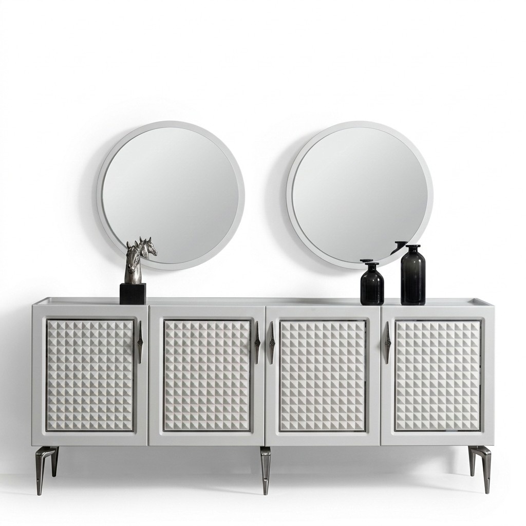 Gray sideboard cupboard shelf furniture mirror chests of drawers 3pcs