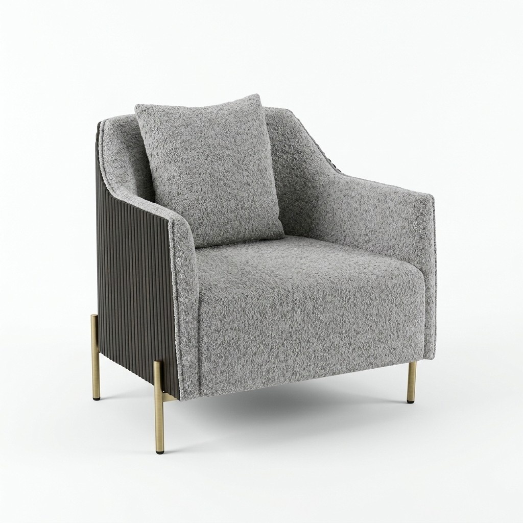 Grey single seater luxury armchair stainless steel feet living room furniture wooden frame