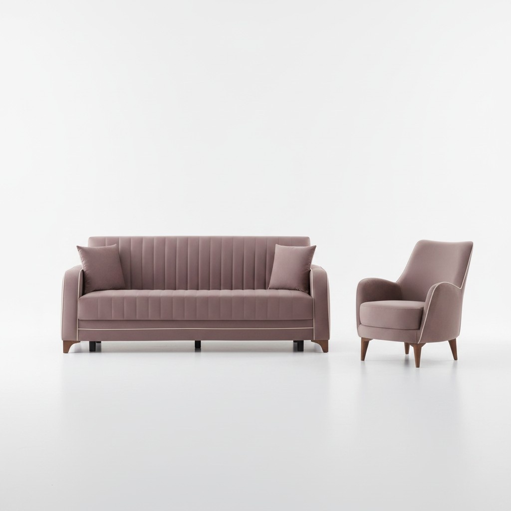 Gray Sofa Complete 2-piece Living Room Textile Chair with 3-seater Sofa Couches
