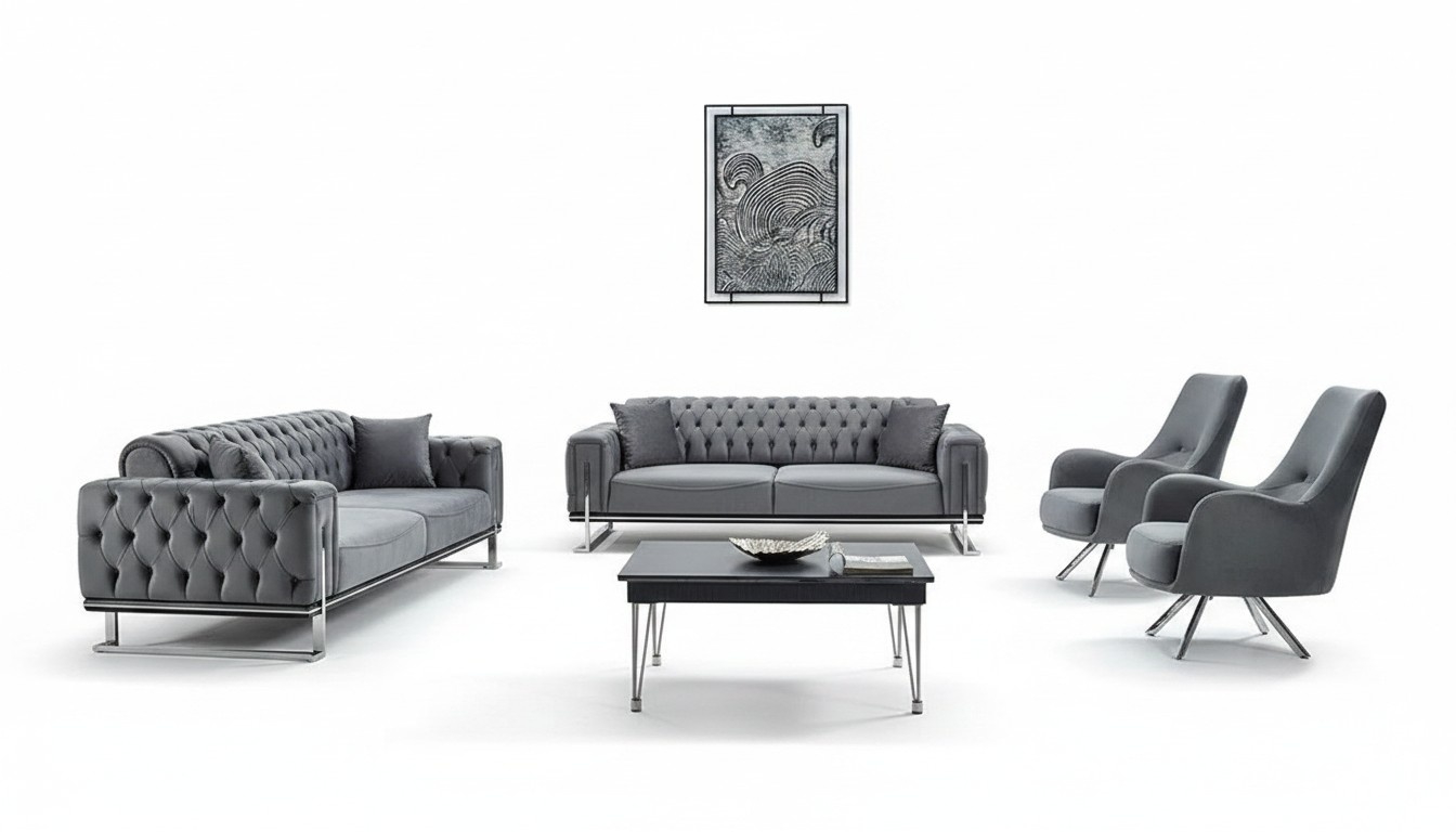 Gray Sofa Set 4-piece Living Room Modern Design Couches 3+3+1+1 Seats