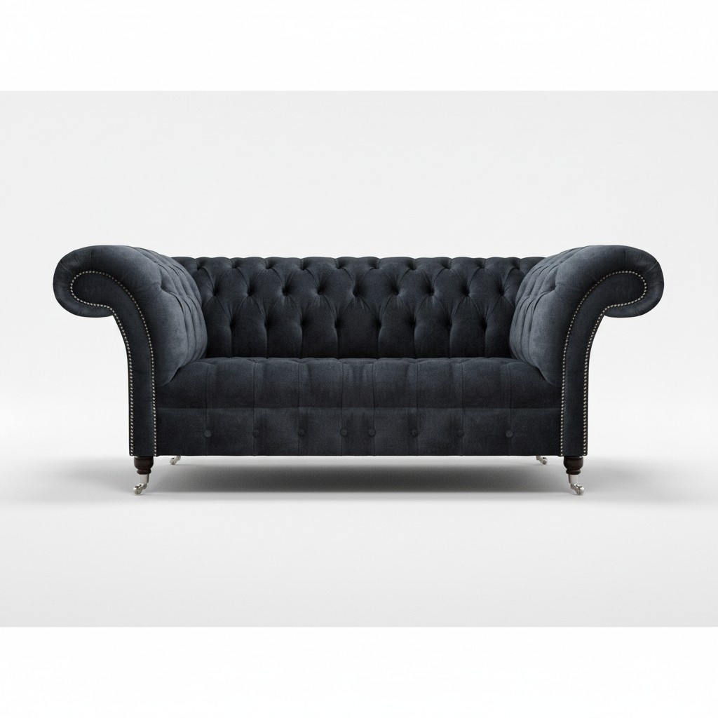 Gray Sofa Three-Seater Couch Fabric Chesterfield Living Room Luxury