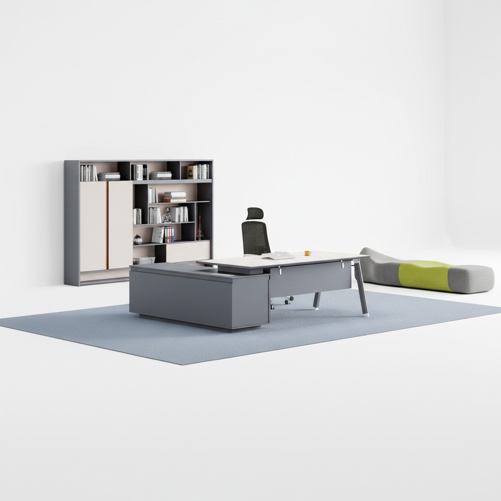 Gray home office corner desk luxurious wooden executive desk