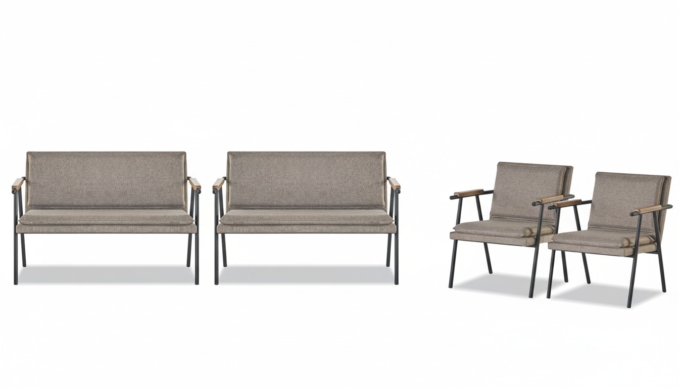 Gray office set 2x loveseat designer upholstered armchairs 4 pieces