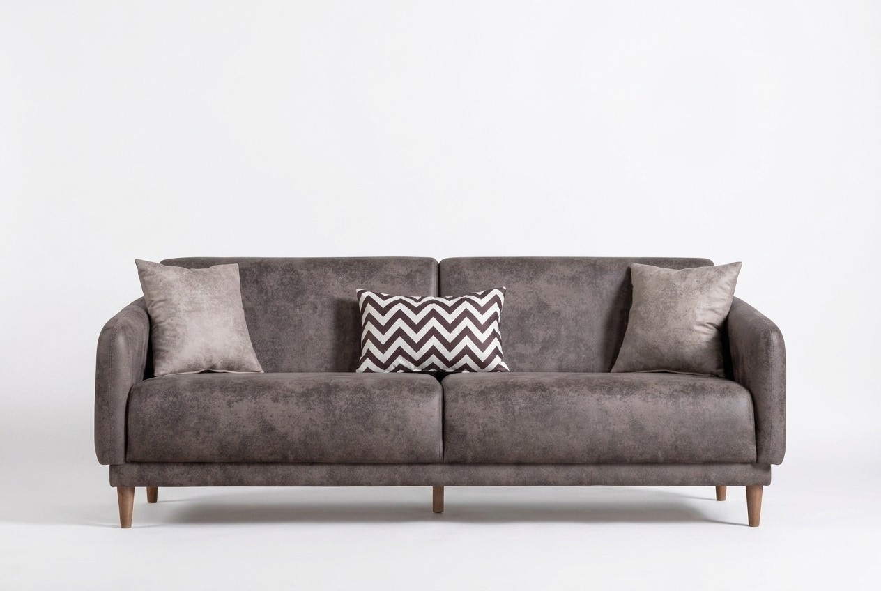 Gray Textile Three-Seater Sofa Living Room Upholstered Furniture Modern 3-Seater Sofa