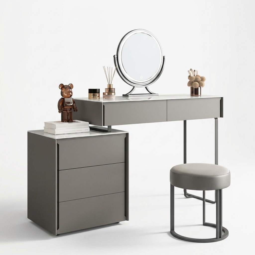 Gray vanity designer bedroom furniture wood luxury dressing table