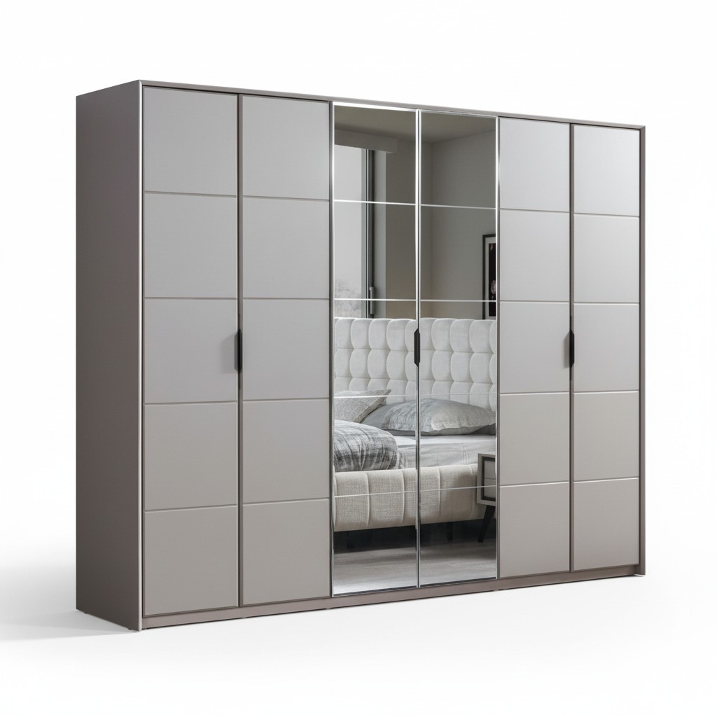 Grey Wardrobe 6-door Bedroom Wardrobe Luxury Glass Wardrobes