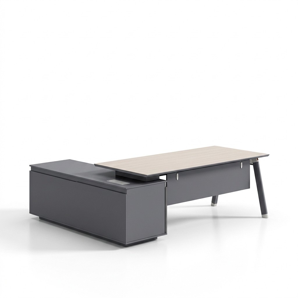 Gray-White Chief Table Designer Corner Desk Robust Wood Office Furniture
