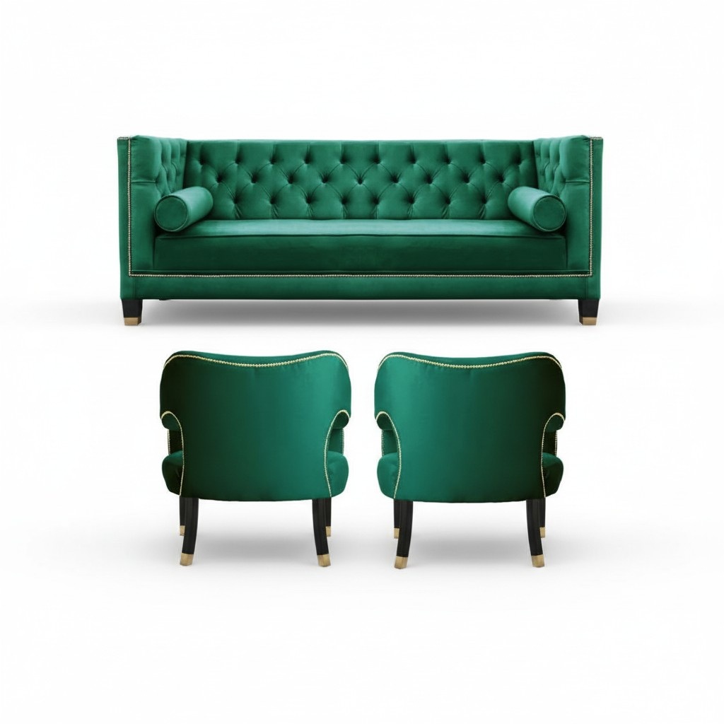 Green Chesterfield 3-SeaterTextile Modern Design Creative Furniture Sofa Fabric