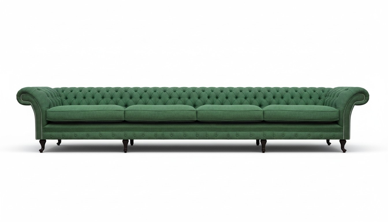 Green Chesterfield Luxury Couch Designer Four-Seater Living Room Elegant Sofa