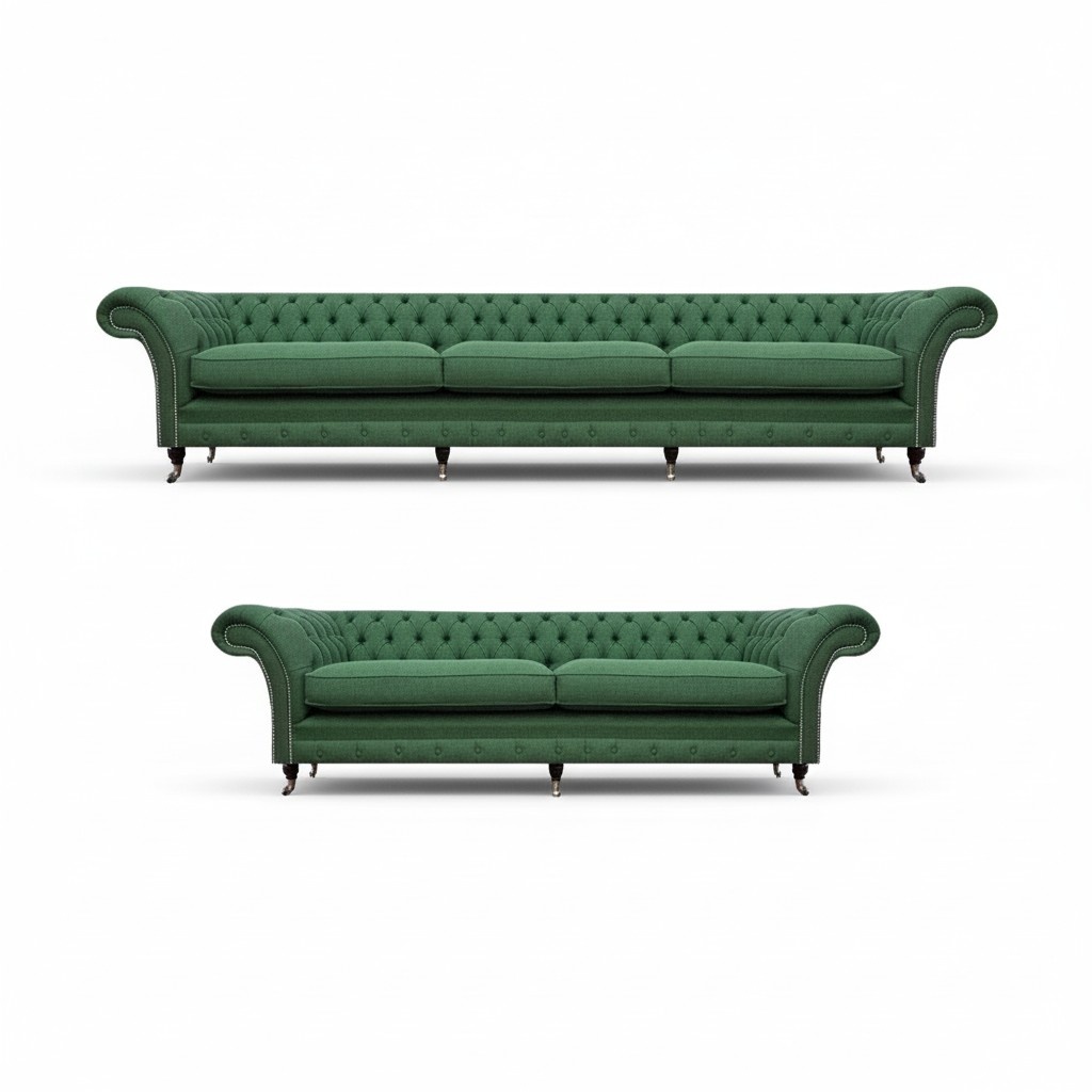 Green Chesterfield seating furniture set Modern three-seater Luxury two-seater