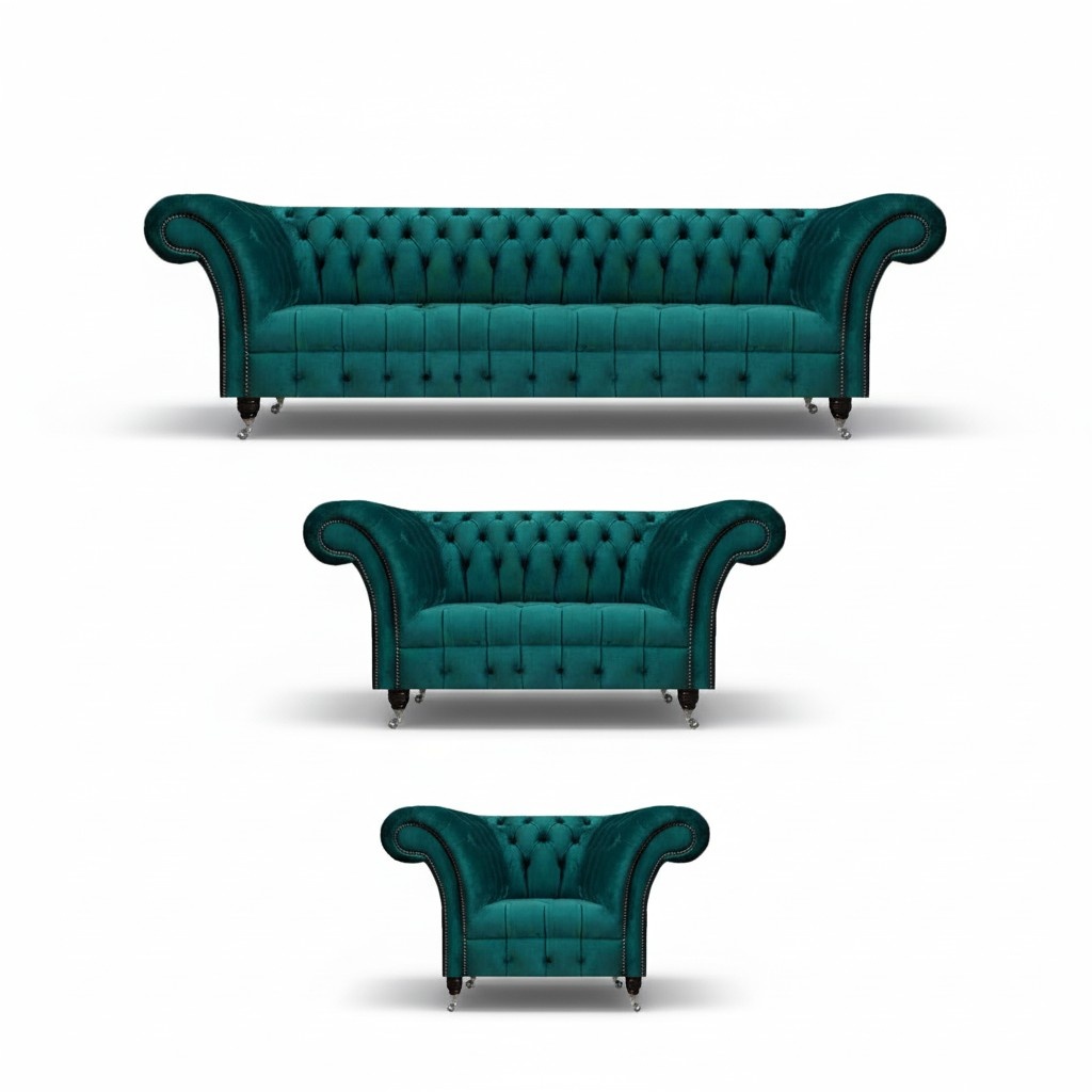 Green Chesterfield Sofa Complete Modern Design Furniture Couch Set Living Room