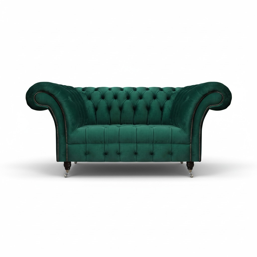 Green Chesterfield upholstered designer loveseat elegant textile furniture