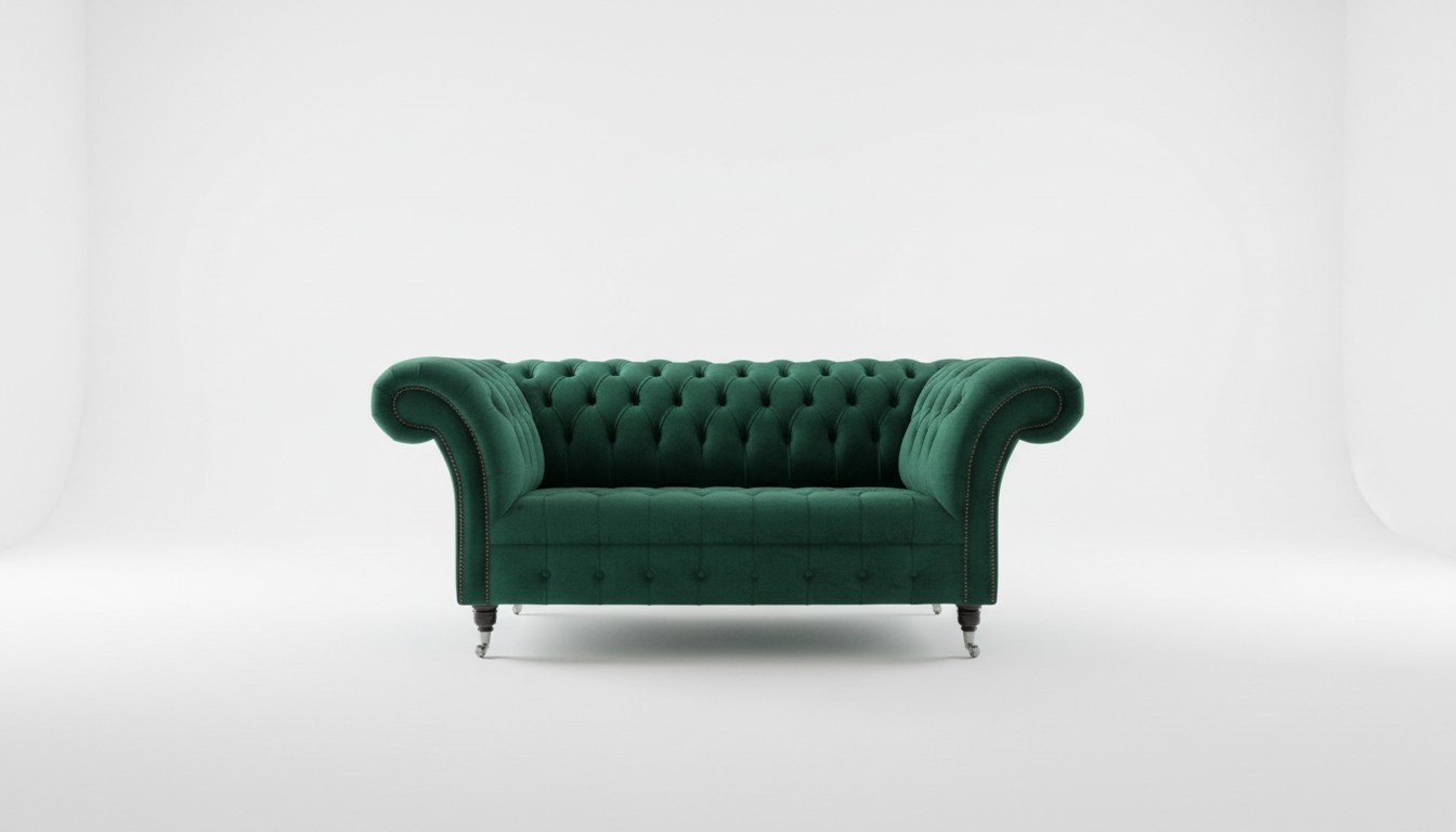 Green designer couch 3 seater Chesterfield velvet fabric textile sofa couches sofas