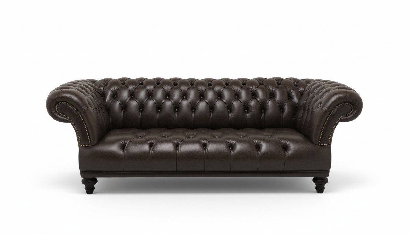 Chesterfield 3-Seater Sofa Dark Brown Faux Leather Upholstery New Comfortable Couch