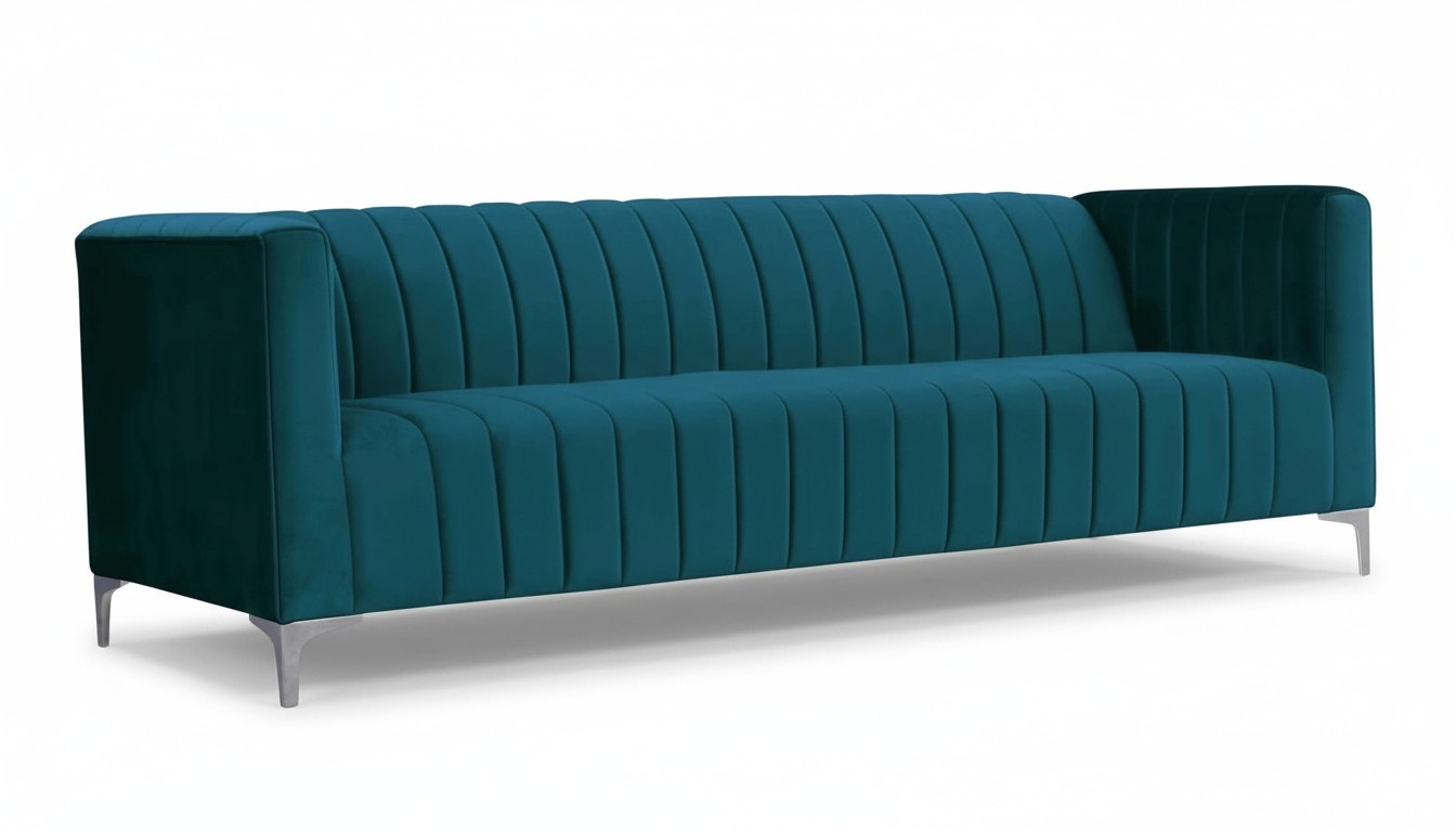 Green Fabric Living Room Design Couches Cushions Sofa Three Seater Couch 220cm
