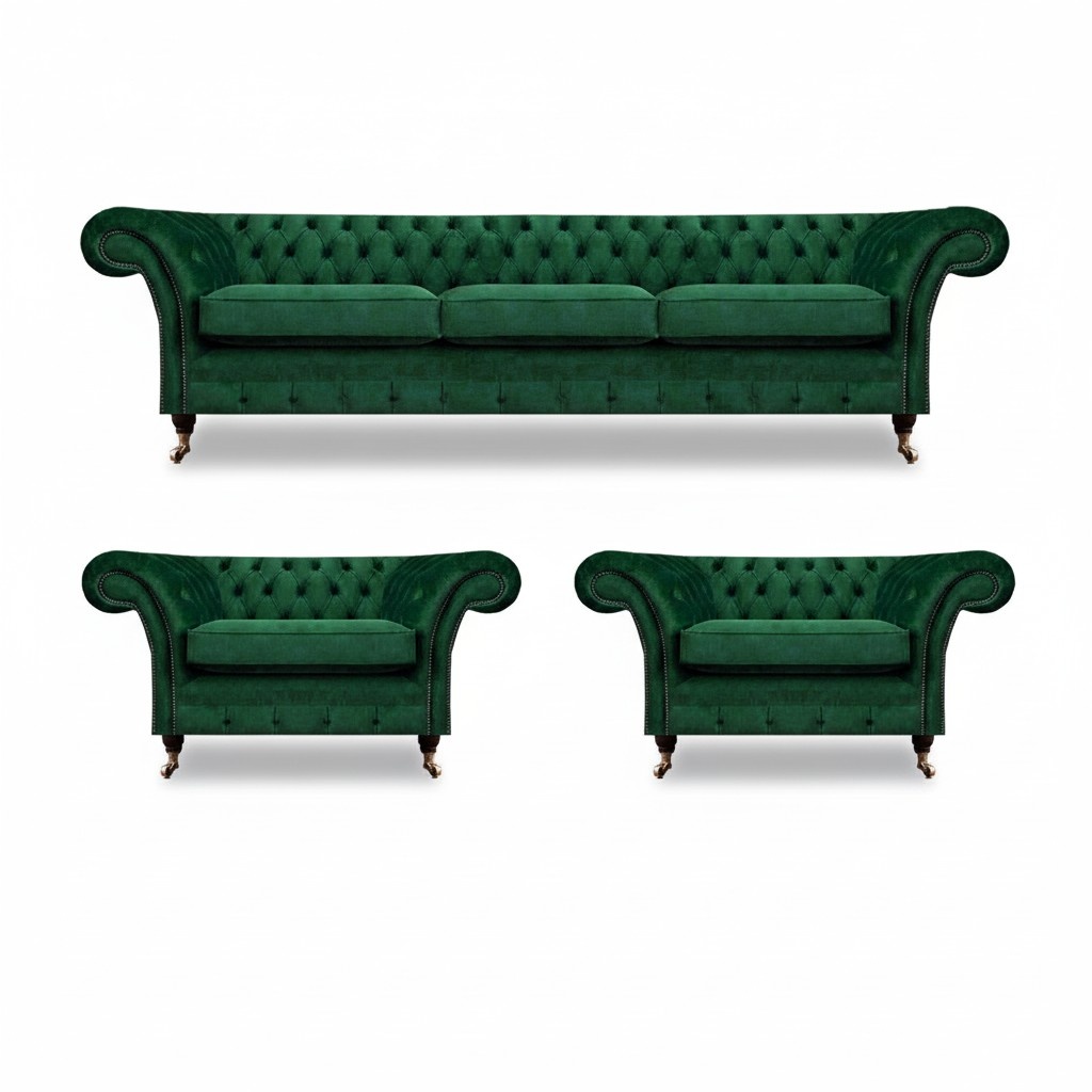 Green furniture living room upholstered furniture Chesterfield set 3 pieces 3+1+1 furnishings