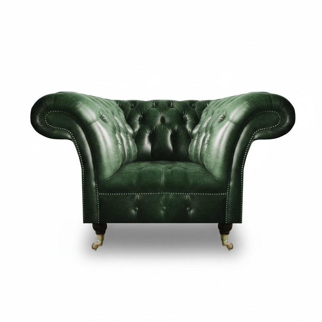Green Leather Armchair Living Room Chesterfield Luxury Upholstered Design Furniture