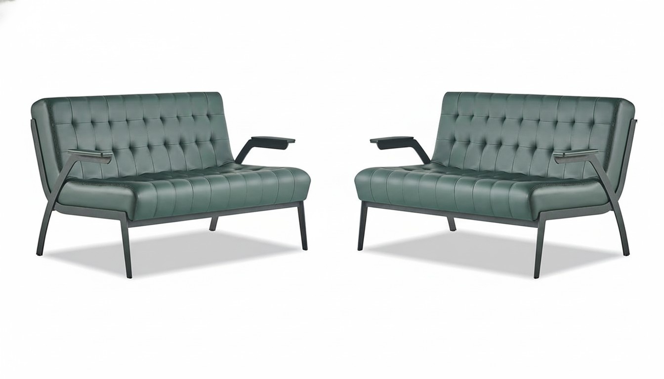 Green Sofa Set Leather 2-Seater Sofas Modern Chesterfield Couch Stainless Steel