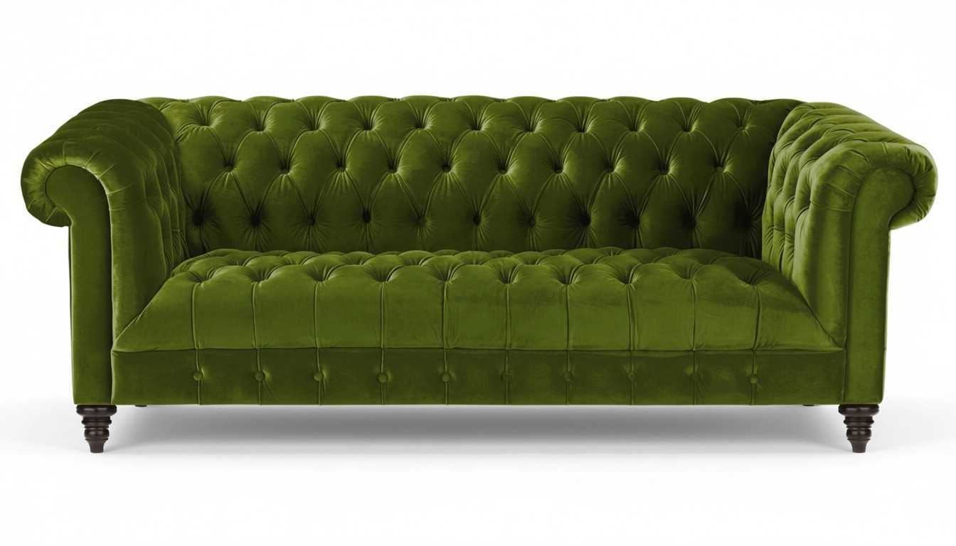 Green three-seater fabric Chesterfield design couches upholstered sofas original sofa