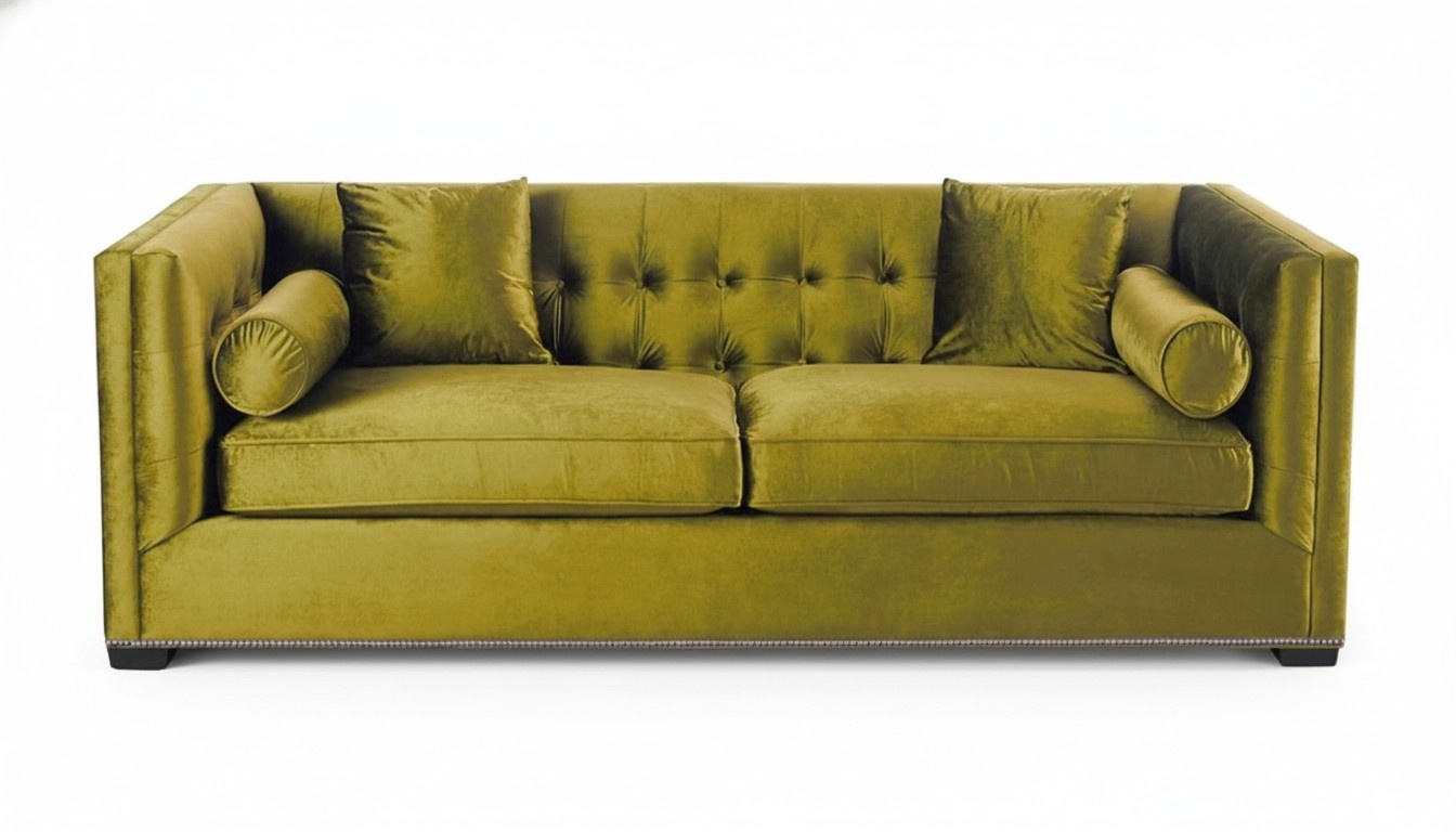 Green three-seater fabric living room design couches upholstered sofa sofas Chesterfield